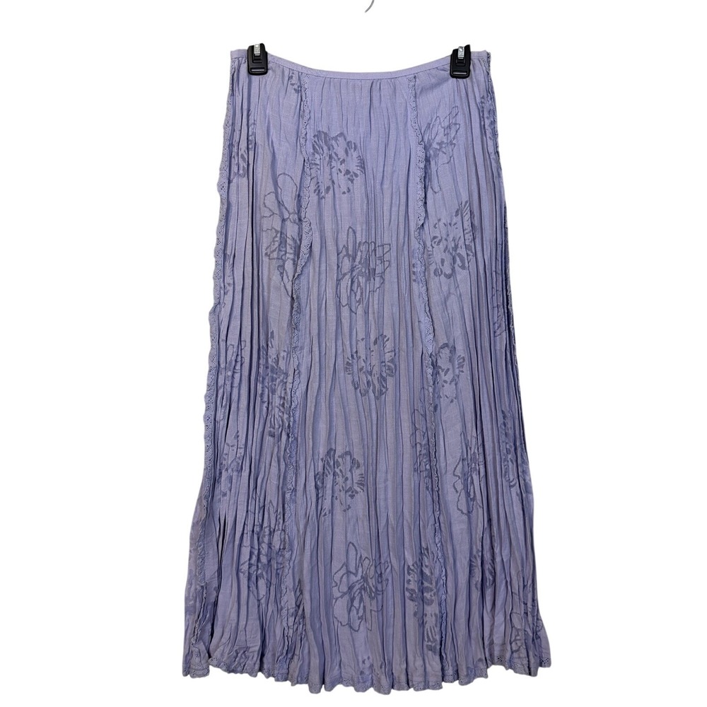 Y2K Flair Crinkle Maxi Skirt Sz M Lilac Purple Floral Crochet Fairy Cottage Farm